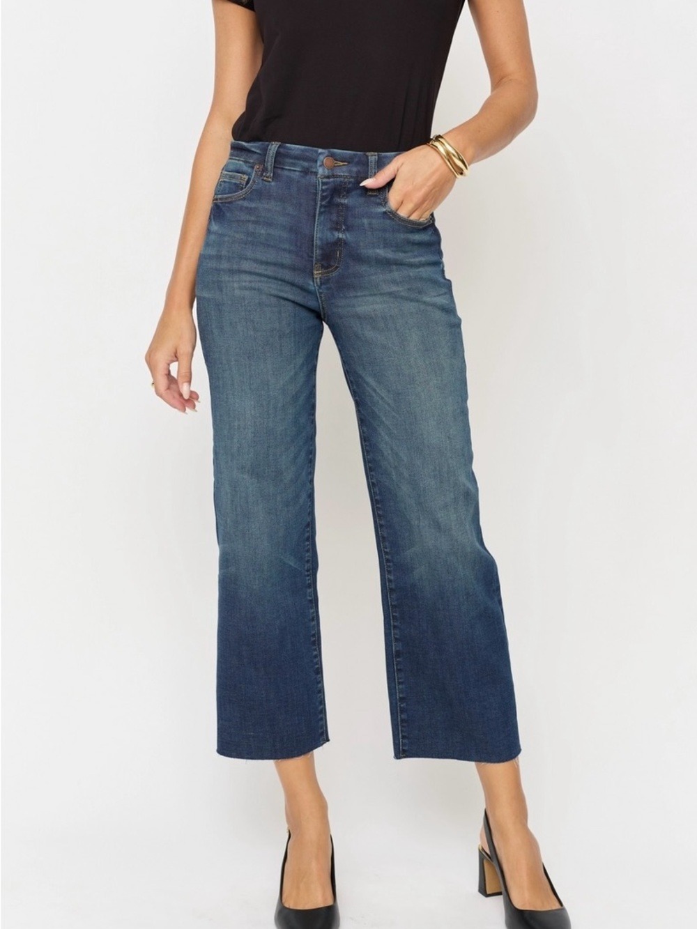 Oliver Logan High-Rise Wide Leg Crop Jeans, Dark Aged Vintage, 26